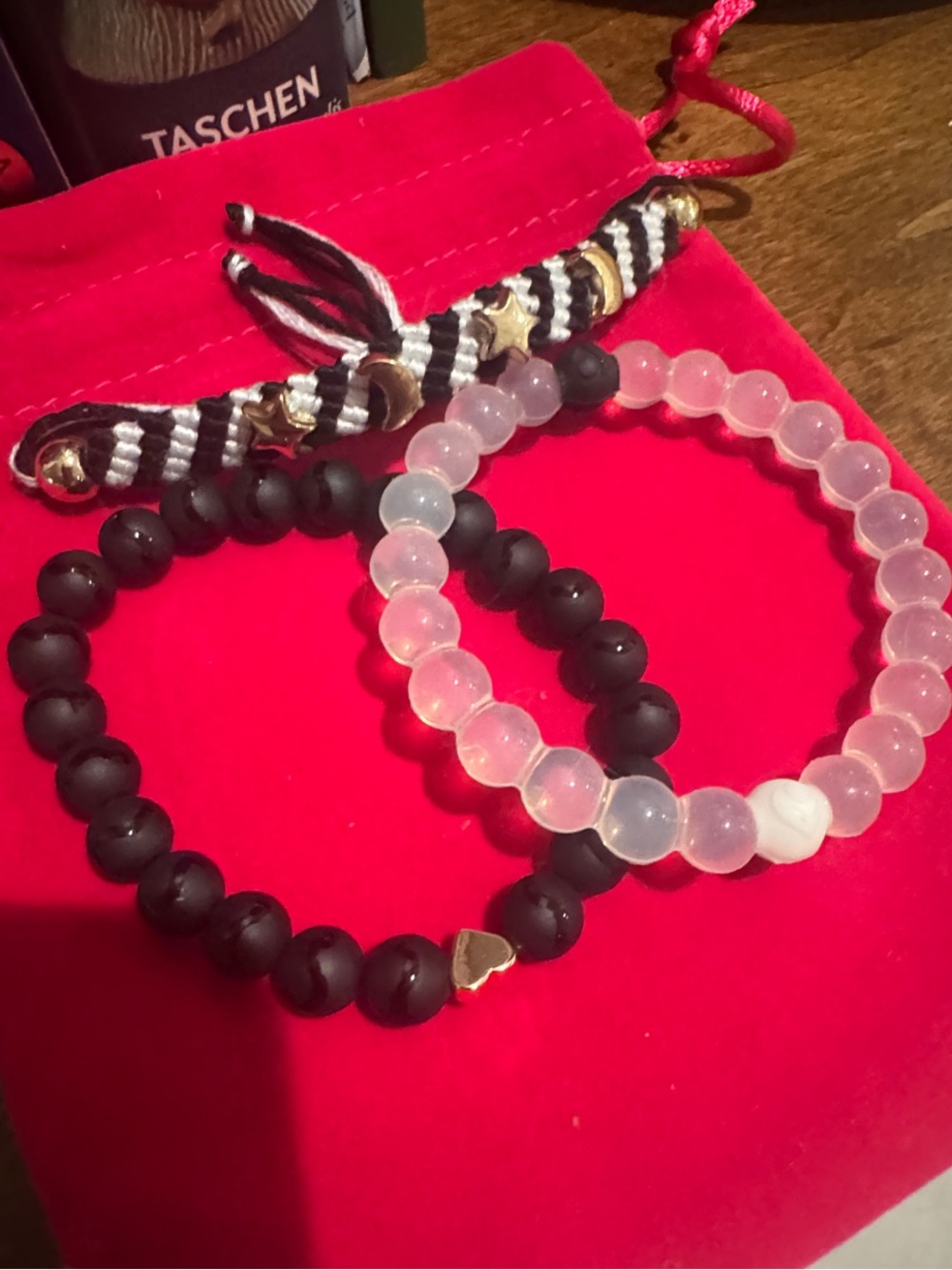 Set of 3 Bracelets - Black, White,Goldtone and Lokai Clear classic